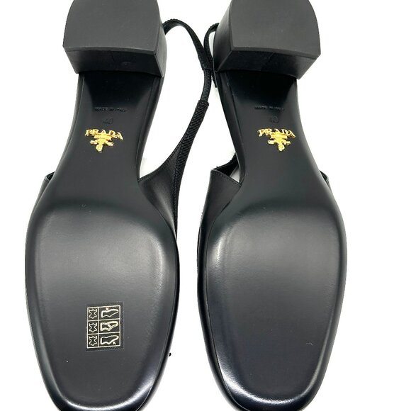 PRADA Triangle Logo Bow Leather Slingback Ballerina Pumps Heels Sandals - Picture 14 of 16